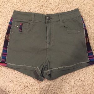 Army Green Shorts with Aztec Side Design